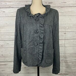 J. Crew Charcoal Ruffle Houndstooth Tweed Blazer Size 14T